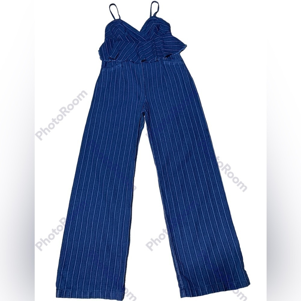Ettiwa Anthropologie Denim Stripe Wide Leg Zip Back Jumpsuit XS